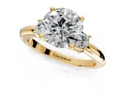 3 Stone Engagement Ring Setting for Round Cut Center with Wide Plain Band and Prong Head in Yellow Gold