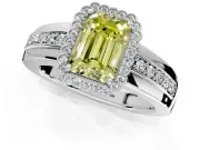 Halo Engagement Ring Setting for Fancy Yellow Emerald Cut Center with Wide Band, Inlaid Accent Row and Prong Head in Platinum
