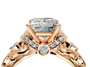 Solitaire Engagement Ring Setting for Princess Cut Center with Filigree Band and Prong Head in Rose Gold