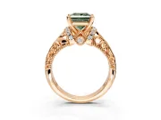 Solitaire Engagement Ring Setting for Fancy Green Princess Cut Center with Filigree Accent Basket and Prong Head in Rose Gold