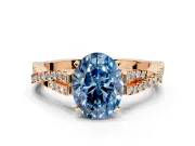 Solitaire Engagement Ring Setting for Fancy Blue Oval Center with Twisted Pave Split Shank and Prong Head in Rose Gold