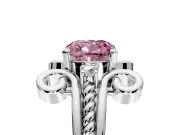 Solitaire Engagement Ring Setting for Fancy Pink Cushion Cut Center with Twisted Band and Scroll Prong Head in Platinum