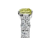Solitaire Engagement Ring Setting for Fancy Yellow Cushion Cut Center with Pave Cathedral Shoulders and Prong Head in Platinum