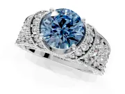 Pave Engagement Ring Setting for Fancy Blue Round Cut Center with Curved Accent Rows, Openwork and Prong Head in White Gold