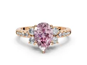 Paired Accent Engagement Ring Setting for Fancy Pink Pear-Shaped Center with Pave Band and Prong Head in Rose Gold