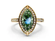 Halo Engagement Ring Setting for Fancy Green Marquise Center with Framed Halo, Pave Band and Prong Head in Yellow Gold