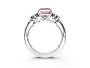 Cluster Engagement Ring Setting for Fancy Pink Asscher Cut Center with Bezel Accent Clusters and Prong Head in White Gold