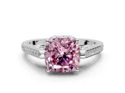 Cathedral Engagement Ring Setting for Fancy Pink Cushion Cut Center with Antique-Style Pave Band and Prong Head in White Gold
