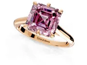 Solitaire Engagement Ring Setting for Fancy Pink Asscher Cut Center with Cathedral Band and Prong Head in Rose Gold
