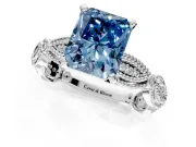 Solitaire Engagement Ring Setting for Fancy Blue Radiant Cut Center with Marquise Panel Band and Prong Head in White Gold