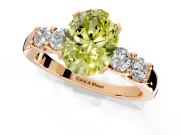 5 Stone Engagement Ring Setting for Fancy Yellow Oval Center with Plain Band and Prong Head in Rose Gold