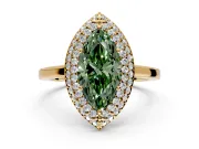 Halo Engagement Ring Setting for Fancy Green Marquise Center with Plain Tapered Band and Prong Head in Yellow Gold