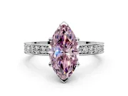 Milgrain Pave Engagement Ring Setting for Fancy Pink Marquise Center with Accent Band and Prong Head in Platinum