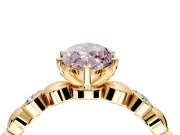 Solitaire Engagement Ring Setting for Fancy Pink Marquise Center with Beaded Bezel Station Band and Prong Head in Yellow Gold