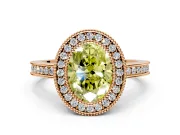 Halo Engagement Ring Setting for Fancy Yellow Oval Center with Milgrain Halo, Pave Band and Prong Head in Rose Gold