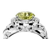 Halo Engagement Ring Setting for Fancy Yellow Round Cut Center with Open Scroll Shoulders and Prong Head in Sterling Silver