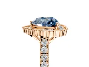Milgrain Floral Halo Engagement Ring Setting for Fancy Blue Heart-Shaped Center with Pave Band and Prong Head in Rose Gold