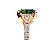 Solitaire Engagement Ring Setting for Fancy Green Emerald Cut Center with Widening Pave Band and Claw Prong Head in Rose Gold