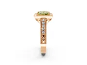 Milgrain Halo Engagement Ring Setting for Fancy Yellow Princess Cut Center with Pave Band and Prong Head in Rose Gold