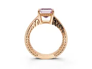Engraved Engagement Ring Setting for Fancy Pink Asscher Cut Center with Milgrain Pave Band and Prong Head in Rose Gold