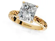 Solitaire Engagement Ring Setting for Radiant Cut Center with Scrollwork Band and Prong Head in Yellow Gold