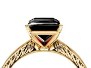 Solitaire Engagement Ring Setting for Fancy Black Princess Cut Center with Engraved Milgrain Band and Prong Head in Yellow Gold