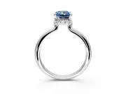Hidden Halo Engagement Ring Setting for Fancy Blue Radiant Cut Center with Plain Rounded Band and Prong Head in Platinum