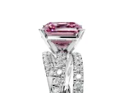 Solitaire Engagement Ring Setting for Fancy Pink Asscher Cut Center with Woven 3-Strand Pave Band and Prong Head in Platinum