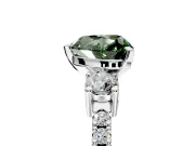 3 Stone Engagement Ring Setting for Fancy Green Heart-Shaped Center with Round Cut Side Accents and Prong Head in Platinum