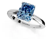 Solitaire Engagement Ring Setting for Fancy Blue Radiant Cut Center with Open Cathedral Shoulders and Prong Head in Sterling Silver
