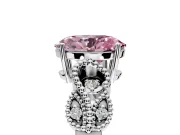 Leaf Engagement Ring Setting for Fancy Pink Oval Center with Milgrain Accent Band and Prong Head in Sterling Silver