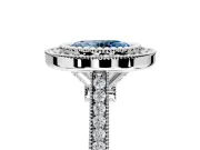 Halo Engagement Ring Setting for Fancy Blue Oval Center with Milgrain Frame, Pave Band and Prong Head in Sterling Silver