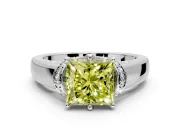 Solitaire Engagement Ring Setting for Fancy Yellow Princess Cut Center with Wide Band, Pave Collar and Prong Head in White Gold