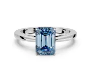 Solitaire Engagement Ring Setting for Fancy Blue Emerald Cut Center with Open Cathedral Shoulders and Prong Head in Platinum
