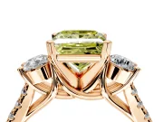3 Stone Engagement Ring Setting for Fancy Yellow Princess Cut Center with Crossover Basket, Pave Band and Prong Head in Rose Gold