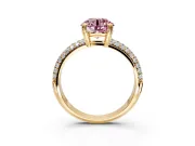 Solitaire Engagement Ring Setting for Fancy Pink Round Cut Center with Multi-Row Pave Accents and Basket Head in Yellow Gold