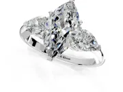 3 Stone Engagement Ring Setting for Marquise Center with Large Pear-Shaped Accents and Prong Head in Sterling Silver