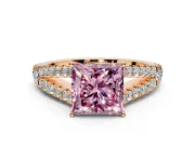 Solitaire Engagement Ring Setting for Fancy Pink Princess Cut Center with Pave Split Shank and Prong Head in Rose Gold