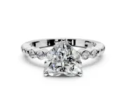 Solitaire Engagement Ring Setting for Heart-Shaped Center with Bezel-Dot Beaded Band and Prong Head in Sterling Silver
