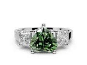 3 Stone Engagement Ring Setting for Fancy Green Heart-Shaped Center with Matching Side Accents and Prong Head in Platinum