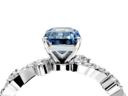 Solitaire Engagement Ring Setting for Fancy Blue Emerald Cut Center with Bar-Station Pave Twist and Prong Head in Platinum