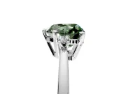 3 Stone Engagement Ring Setting for Fancy Green Heart-Shaped Center with Low-Set Round Cut Accents and Prong Head in White Gold