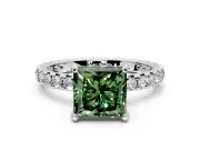 Solitaire Engagement Ring Setting for Fancy Green Princess Cut Center with Shared-Prong Accents and Prong Head in Platinum