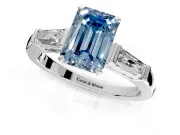 3 Stone Engagement Ring Setting for Fancy Blue Emerald Cut Center with Tapered Baguettes, Plain Band and Prong Head in Platinum