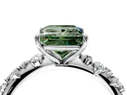 Cluster Engagement Ring Setting for Fancy Green Princess Cut Center with Round Cut Accent Band and Prong Head in Platinum