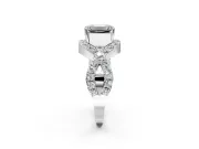 Halo Engagement Ring Setting for Emerald Cut Center with Pave Infinity Twist Band and Prong Head in Platinum