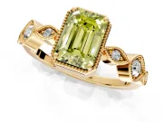 Vintage Station Engagement Ring Setting for Fancy Yellow Emerald Cut Center with Accents and Prong Head in Yellow Gold
