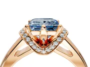 Solitaire Engagement Ring Setting for Fancy Blue Princess Cut Center with Wide Band, Pave Collar and Prong Head in Rose Gold