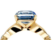 Solitaire Engagement Ring Setting for Fancy Blue Asscher Cut Center with Carved Leaf Shoulders and Prong Head in Yellow Gold