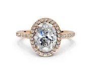 Halo Engagement Ring Setting for Oval Center with Pave Accents, Heart Basket and Prong Head in Rose Gold